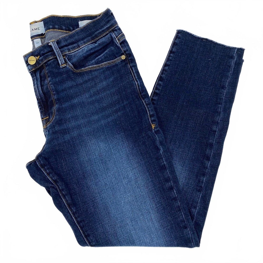 Frame Denim Le Garcon Blue Dark Wash Straight Leg Jeans | Womens 27